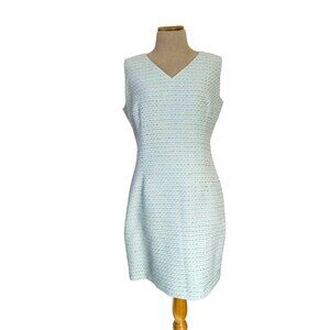 Poeta Womens Sz L White & Gold Sleeveless Tweed Sheath Dress With V-Neckline